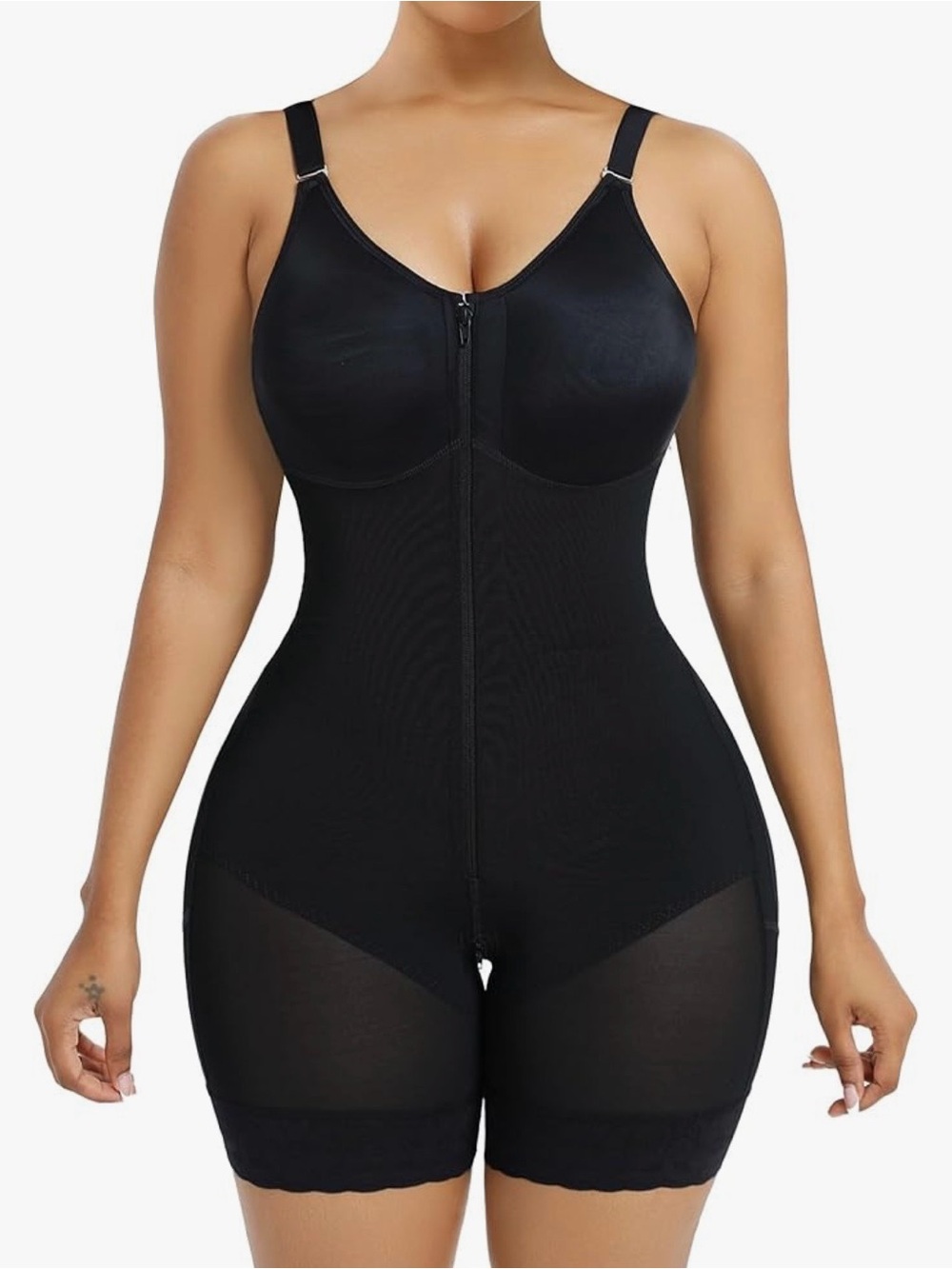 Black Full-Body Shapewear Bodysuit with Front Zip - Women Intimates & Sleepwear